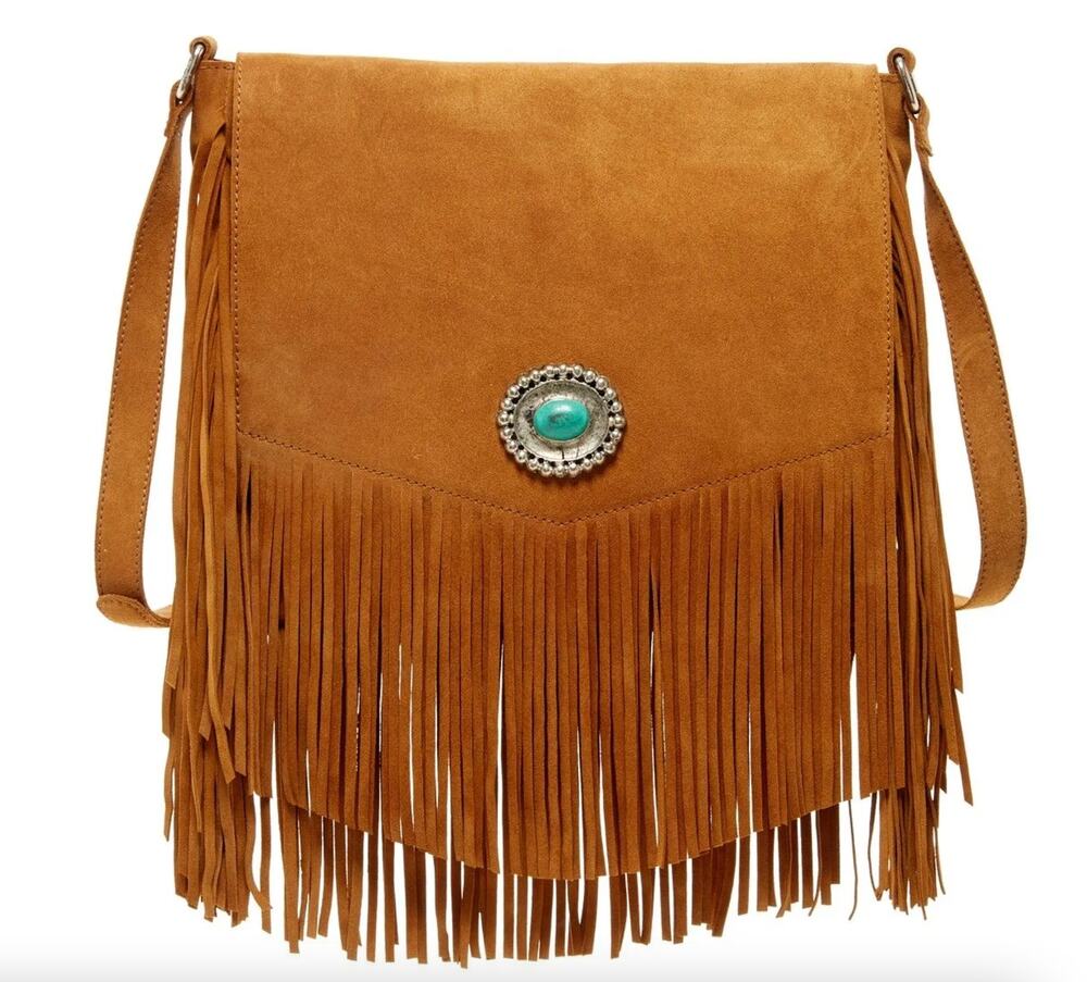 Ten79LA Ricky Suede Tan Crossbody Bag Fringe Western Native Inspired